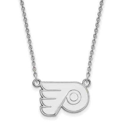 Sterling Silver Rhodium Plated Nhl Logoart Philadelphia Flyers Small Pendant 18 Inch Necklace