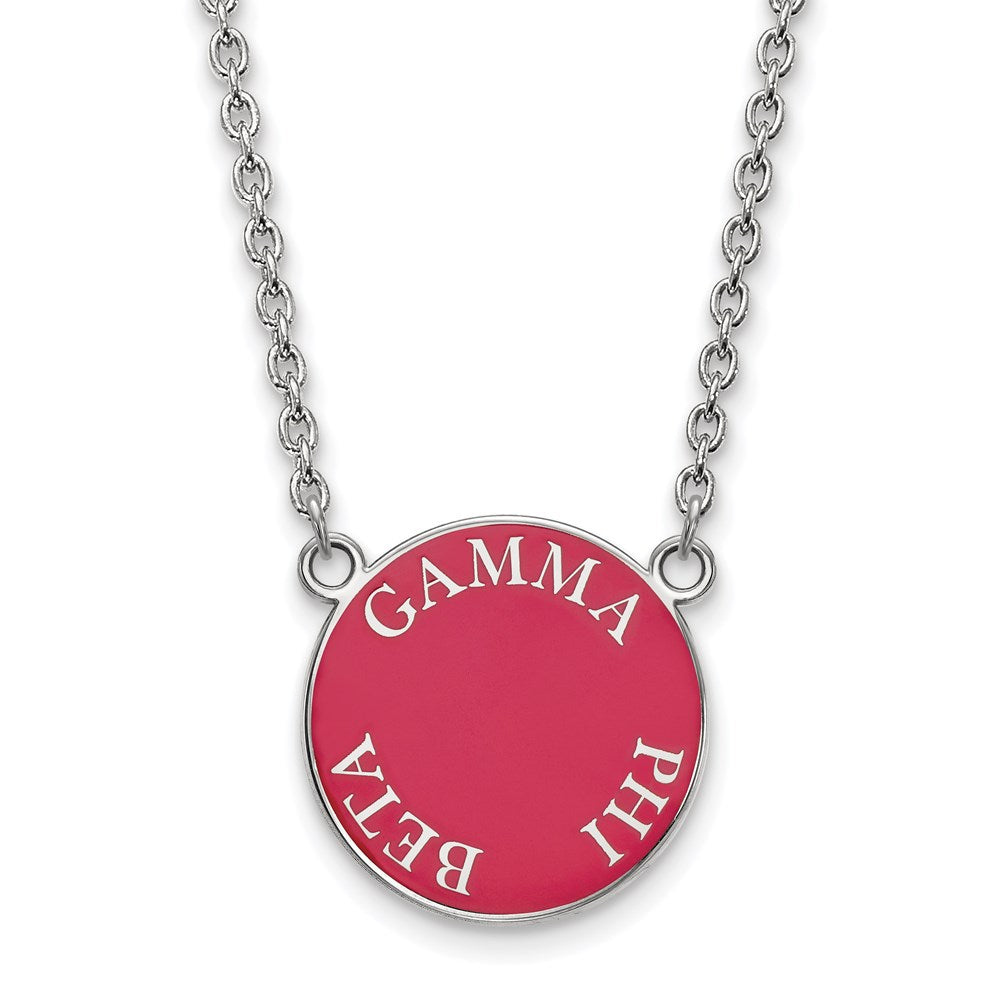 Sterling Silver Rhodium Plated Logoart Gamma Phi Beta Sorority Text Large Color Enamel Pendant 18 Inch Necklace
