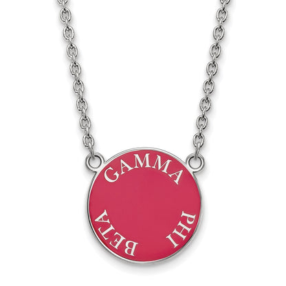 Sterling Silver Rhodium Plated Logoart Gamma Phi Beta Sorority Text Large Color Enamel Pendant 18 Inch Necklace