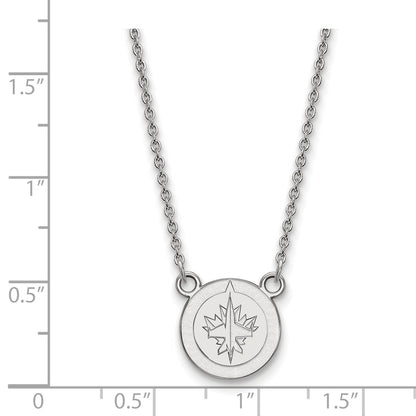 Sterling Silver Rhodium Plated Nhl Logoart Winnipeg Jets Small Pendant 18 Inch Necklace