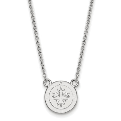 Sterling Silver Rhodium Plated Nhl Logoart Winnipeg Jets Small Pendant 18 Inch Necklace