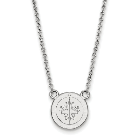 Sterling Silver Rhodium Plated Nhl Logoart Winnipeg Jets Small Pendant 18 Inch Necklace