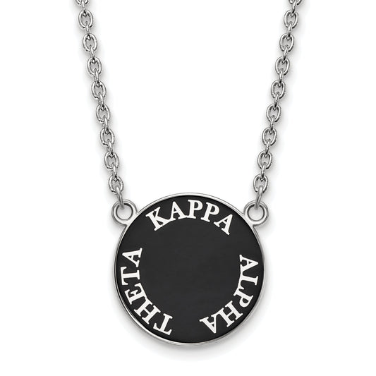 Sterling Silver Rhodium Plated Logoart Kappa Alpha Theta Sorority Text Large Color Enamel Pendant 18 Inch Necklace