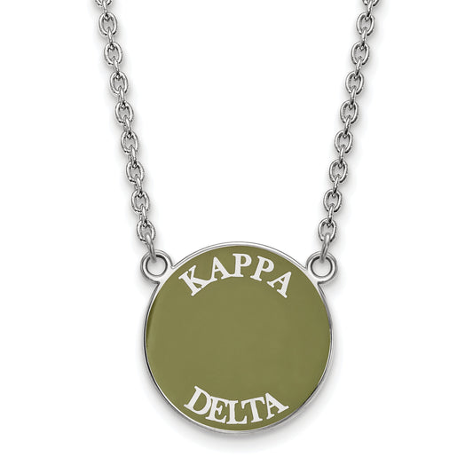 Sterling Silver Rhodium Plated Logoart Kappa Delta Sorority Text Large Color Enamel Pendant 18 Inch Necklace