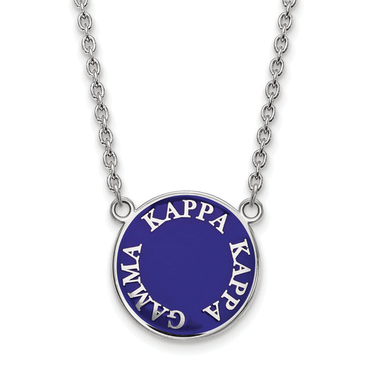 Sterling Silver Rhodium Plated Logoart Kappa Gamma Sorority Text Large Color Enamel Pendant 18 Inch Necklace