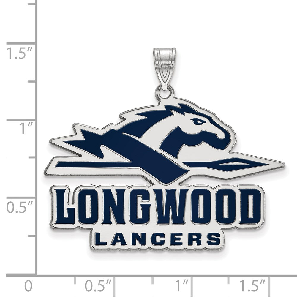 Sterling Silver Rhodium Plated Logoart Longwood University Lancers Extra Large Enameled Pendant
