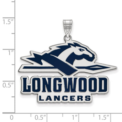 Sterling Silver Rhodium Plated Logoart Longwood University Lancers Extra Large Enameled Pendant
