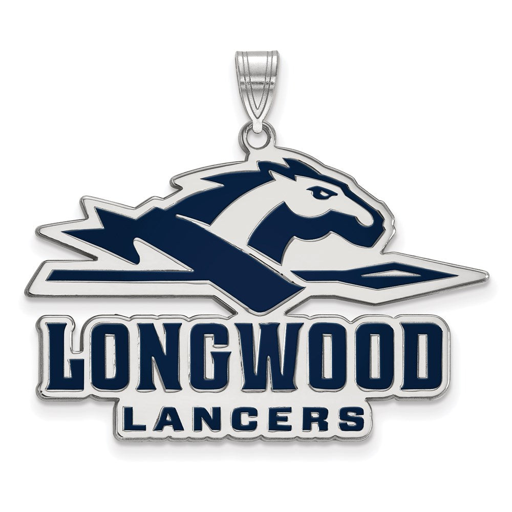 Sterling Silver Rhodium Plated Logoart Longwood University Lancers Extra Large Enameled Pendant