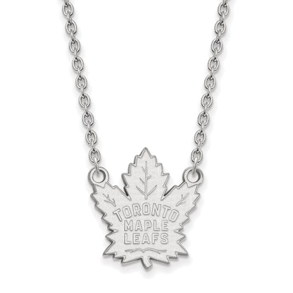 Sterling Silver Rhodium Plated Nhl Logoart Toronto Maple Leafs Large Pendant 18 Inch Necklace