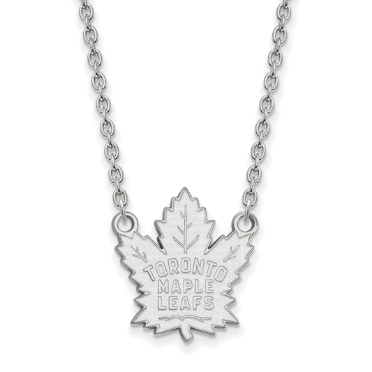 Sterling Silver Rhodium Plated Nhl Logoart Toronto Maple Leafs Large Pendant 18 Inch Necklace