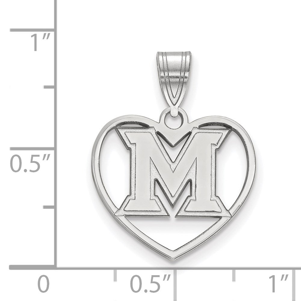 Sterling Silver Rhodium Plated Logoart Miami University Ohio Letter M Heart Pendant