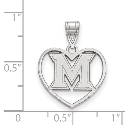 Sterling Silver Rhodium Plated Logoart Miami University Ohio Letter M Heart Pendant