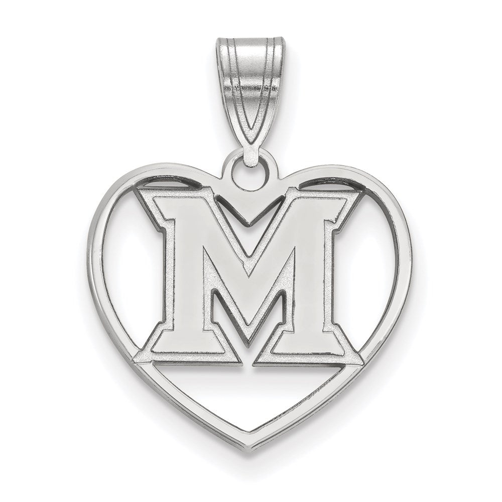 Sterling Silver Rhodium Plated Logoart Miami University Ohio Letter M Heart Pendant