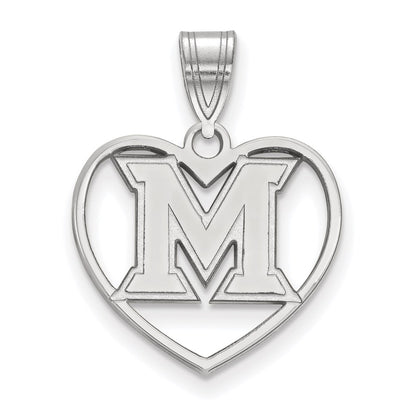 Sterling Silver Rhodium Plated Logoart Miami University Ohio Letter M Heart Pendant