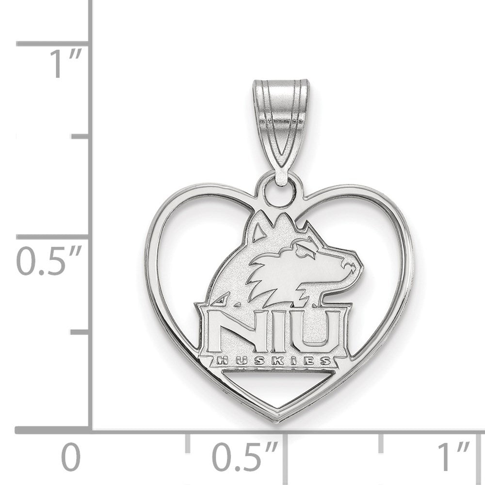 Sterling Silver Rhodium Plated Logoart Northern Illinois University N I U Huskies Heart Pendant