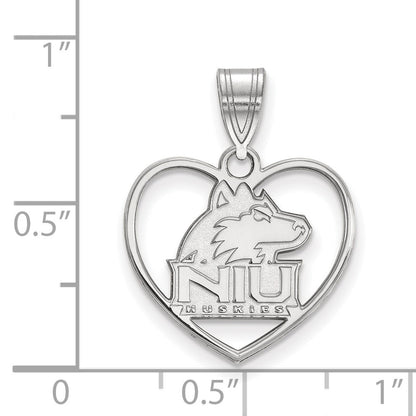 Sterling Silver Rhodium Plated Logoart Northern Illinois University N I U Huskies Heart Pendant