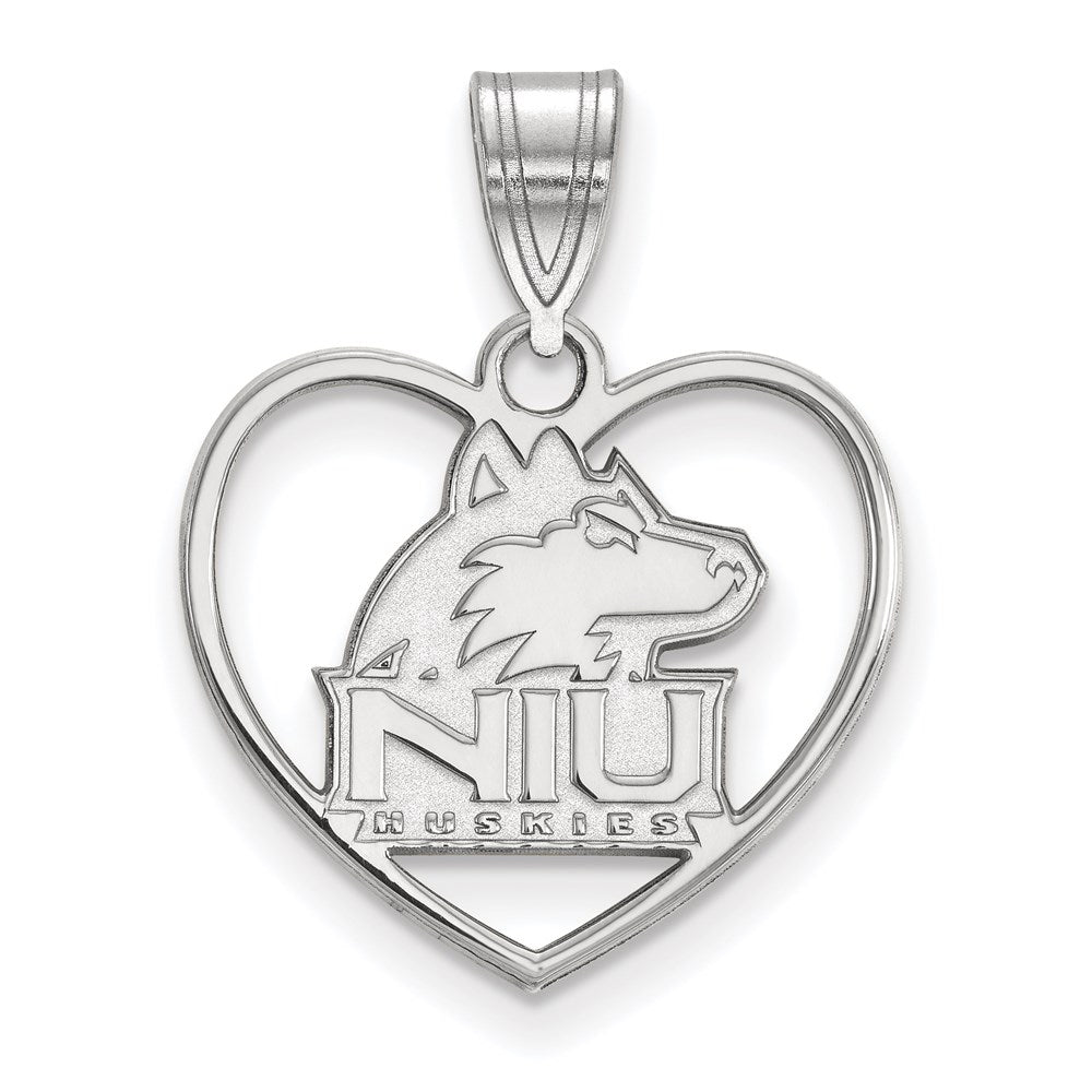 Sterling Silver Rhodium Plated Logoart Northern Illinois University N I U Huskies Heart Pendant