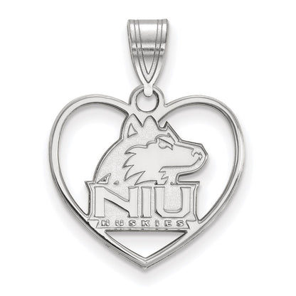 Sterling Silver Rhodium Plated Logoart Northern Illinois University N I U Huskies Heart Pendant