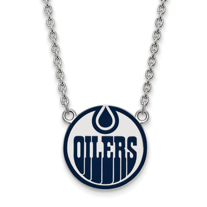 Sterling Silver Rhodium Plated Nhl Logoart Edmonton Oilers Large Enameled Pendant 18 Inch Necklace