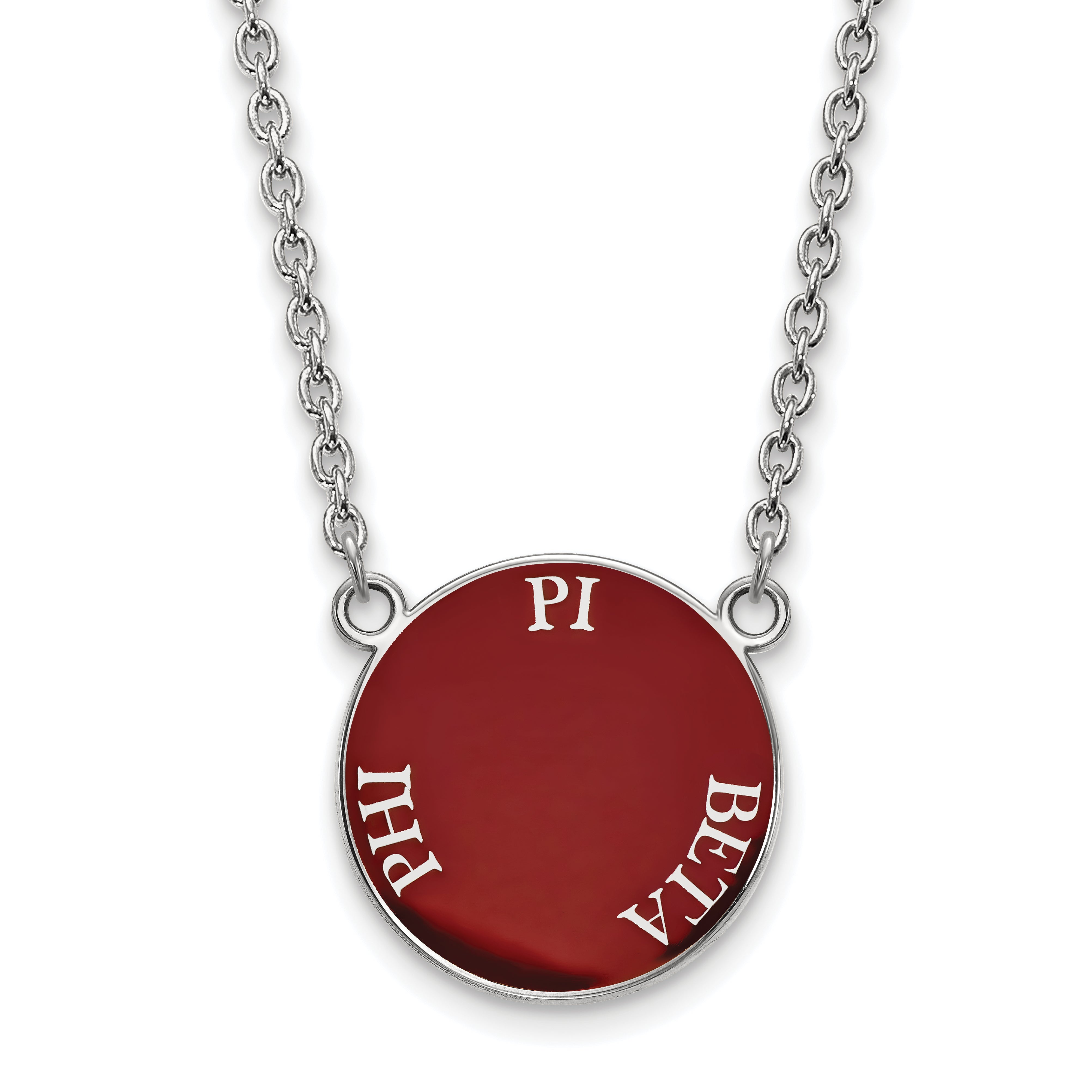 Sterling Silver Rhodium Plated Logoart Pi Beta Phi Sorority Text Large Color Enamel Pendant 18 Inch Necklace