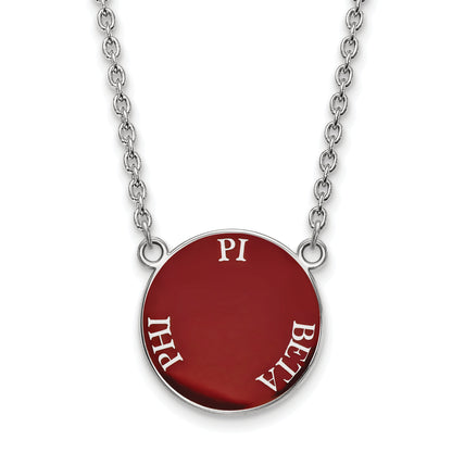 Sterling Silver Rhodium Plated Logoart Pi Beta Phi Sorority Text Large Color Enamel Pendant 18 Inch Necklace