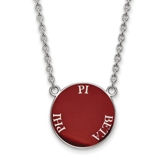 Sterling Silver Rhodium Plated Logoart Pi Beta Phi Sorority Text Large Color Enamel Pendant 18 Inch Necklace