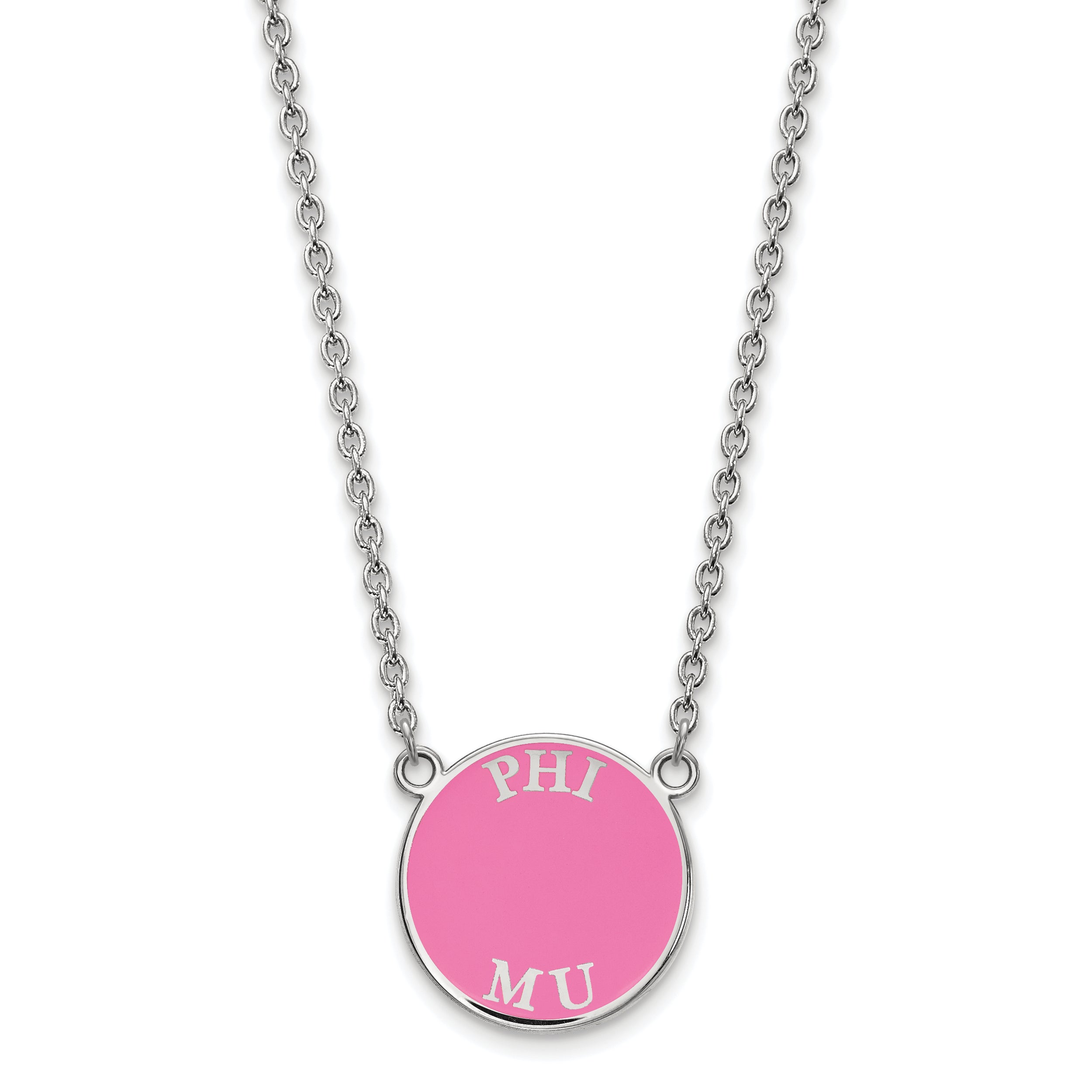 Sterling Silver Rhodium Plated Logoart Phi Mu Sorority Text Small Color Enamel Pendant 18 Inch Necklace