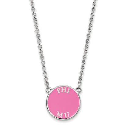 Sterling Silver Rhodium Plated Logoart Phi Mu Sorority Text Small Color Enamel Pendant 18 Inch Necklace