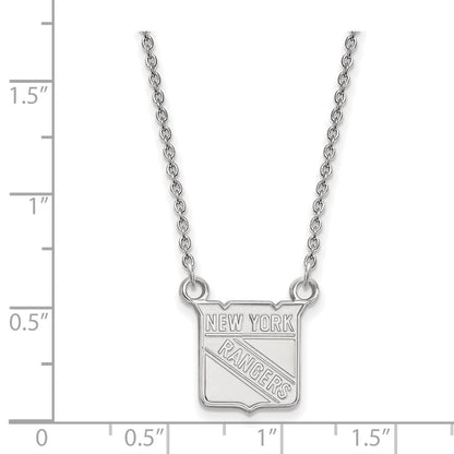 10K White Gold Nhl Logoart New York Rangers Small Pendant 18 Inch Necklace