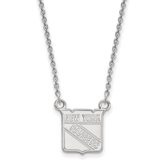 10K White Gold Nhl Logoart New York Rangers Small Pendant 18 Inch Necklace