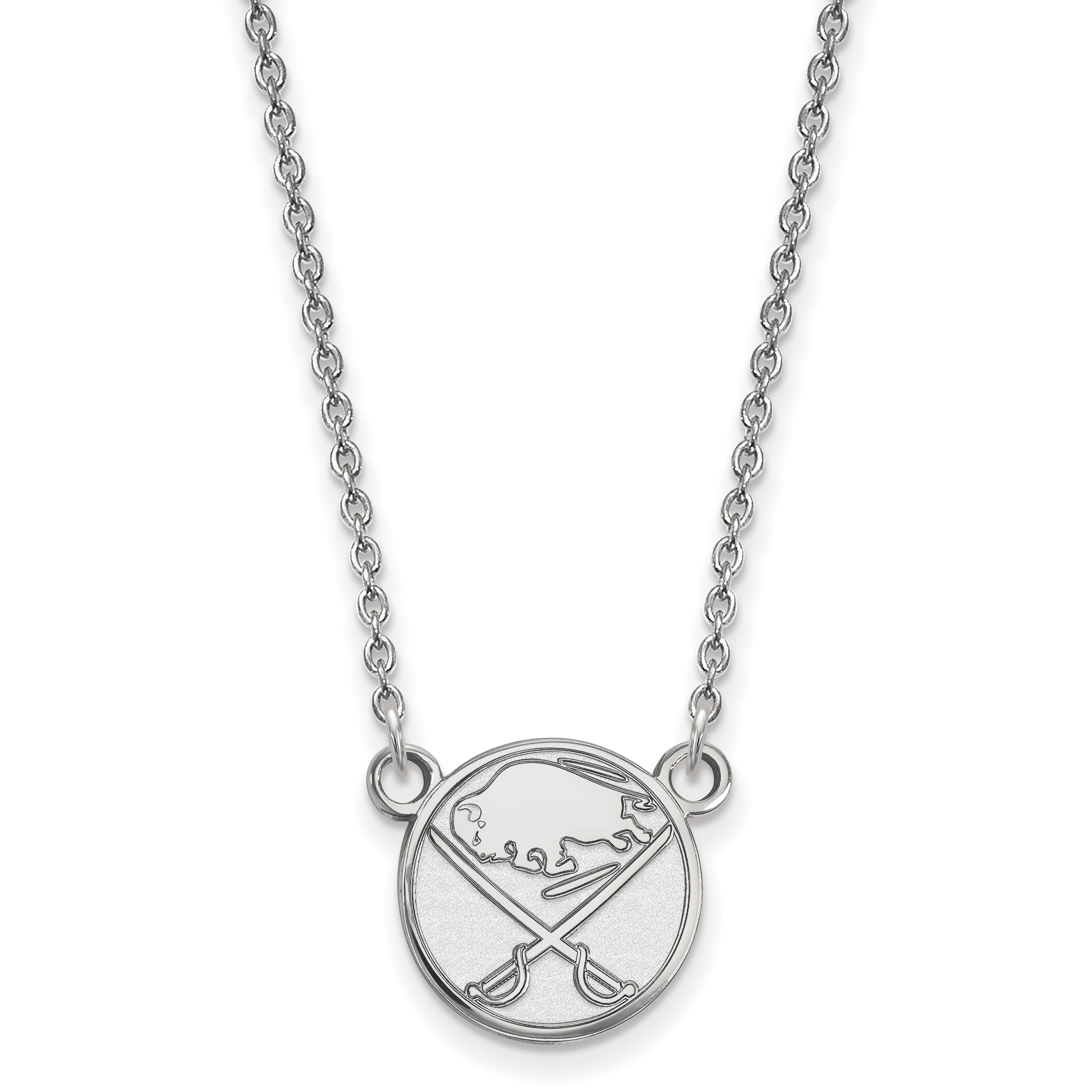 Sterling Silver Rhodium Plated Nhl Logoart Buffalo Sabres Small Pendant 18 Inch Necklace