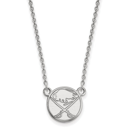 Sterling Silver Rhodium Plated Nhl Logoart Buffalo Sabres Small Pendant 18 Inch Necklace