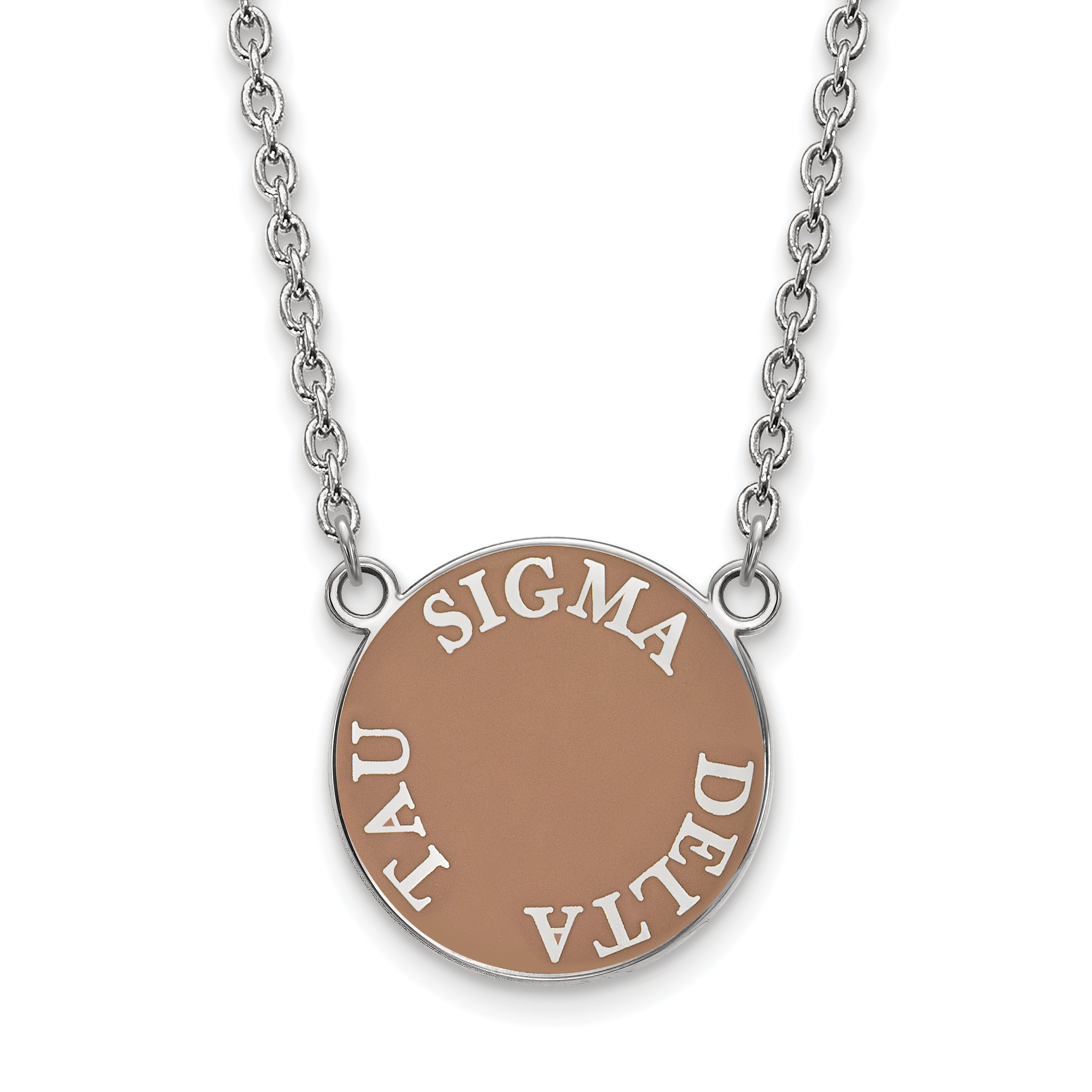 Sterling Silver Rhodium Plated Logoart Sigma Delta Tau Sorority Text Large Color Enamel Pendant 18 Inch Necklace