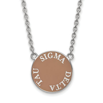 Sterling Silver Rhodium Plated Logoart Sigma Delta Tau Sorority Text Large Color Enamel Pendant 18 Inch Necklace