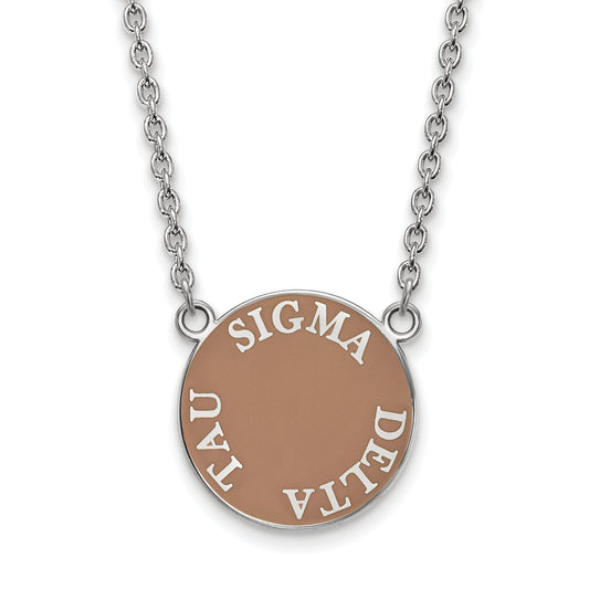 Sterling Silver Rhodium Plated Logoart Sigma Delta Tau Sorority Text Large Color Enamel Pendant 18 Inch Necklace