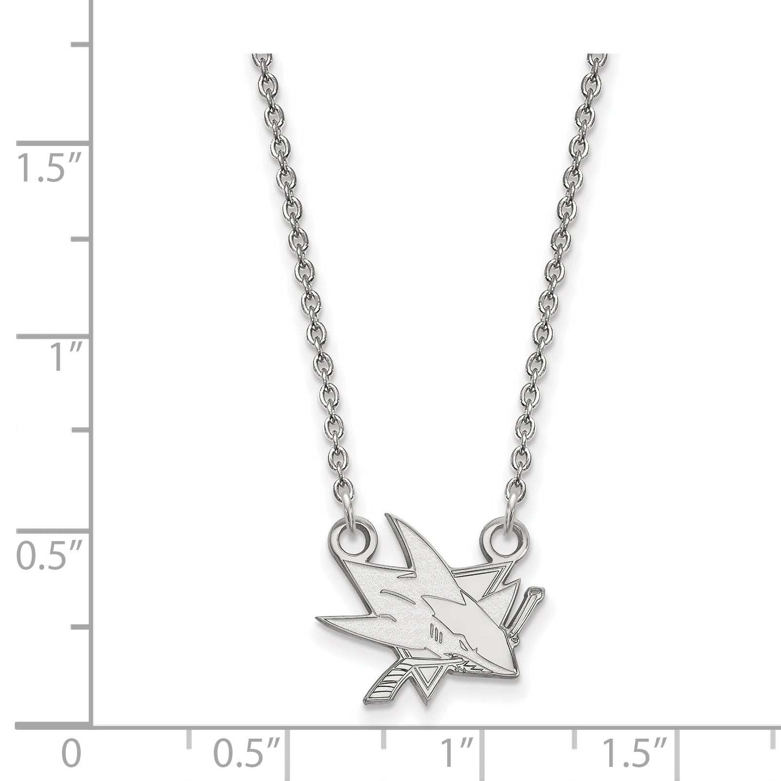 Sterling Silver Rhodium Plated Nhl Logoart San Jose Sharks Small Pendant 18 Inch Necklace