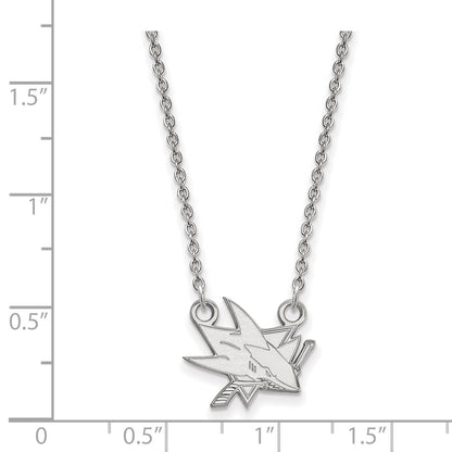 Sterling Silver Rhodium Plated Nhl Logoart San Jose Sharks Small Pendant 18 Inch Necklace