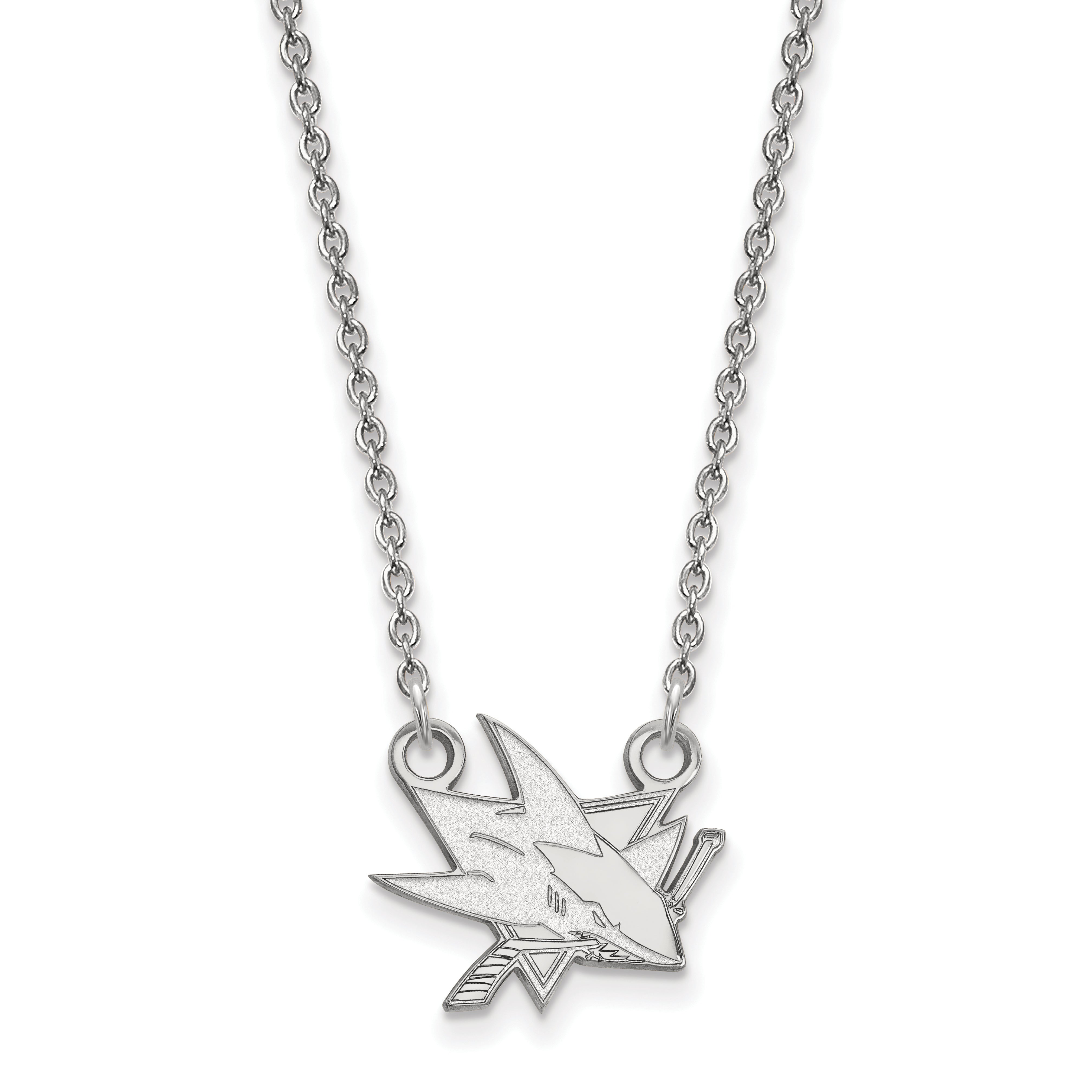 Sterling Silver Rhodium Plated Nhl Logoart San Jose Sharks Small Pendant 18 Inch Necklace