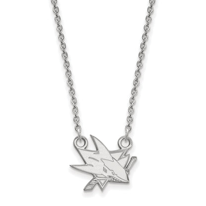 Sterling Silver Rhodium Plated Nhl Logoart San Jose Sharks Small Pendant 18 Inch Necklace