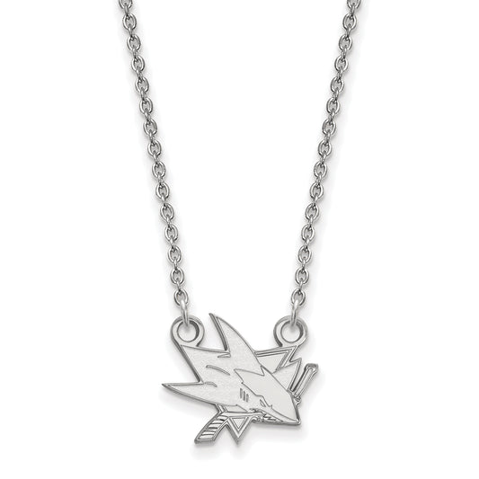 Sterling Silver Rhodium Plated Nhl Logoart San Jose Sharks Small Pendant 18 Inch Necklace