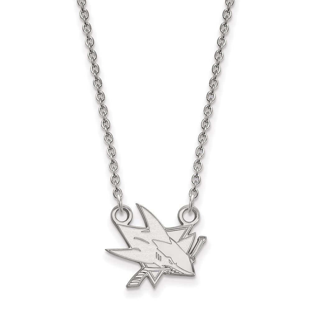 10K White Gold Nhl Logoart San Jose Sharks Small Pendant 18 Inch Necklace