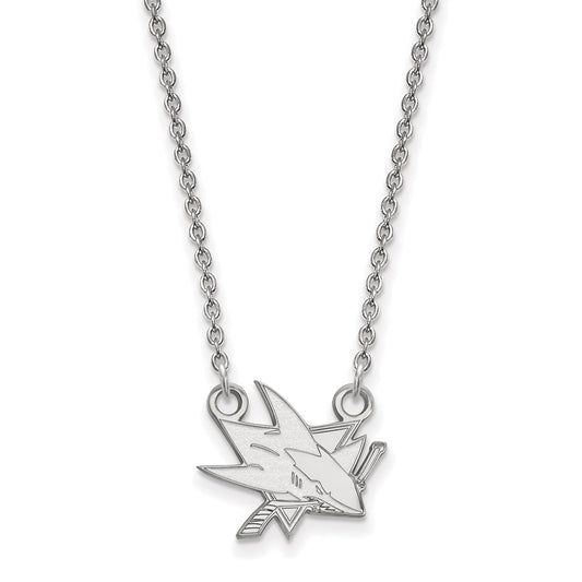 10K White Gold Nhl Logoart San Jose Sharks Small Pendant 18 Inch Necklace