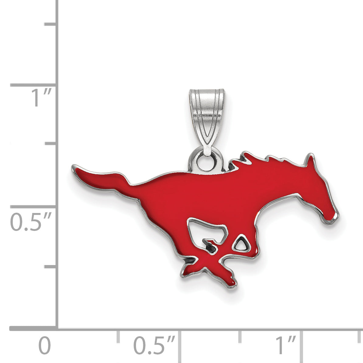 Sterling Silver Rhodium Plated Logoart Southern Methodist University Mustang Medium Enameled Pendant