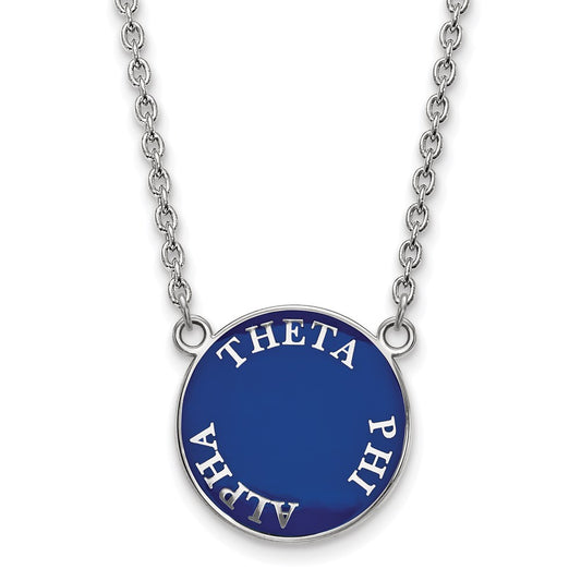 Sterling Silver Rhodium Plated Logoart Theta Phi Alpha Sorority Text Large Color Enamel Pendant 18 Inch Necklace