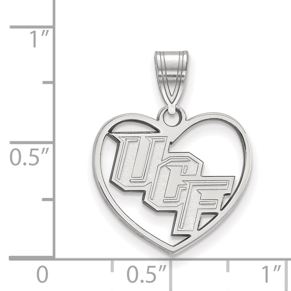 Sterling Silver Rhodium Plated Logoart University Of Central Florida U C F Heart Pendant