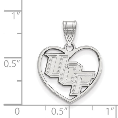 Sterling Silver Rhodium Plated Logoart University Of Central Florida U C F Heart Pendant