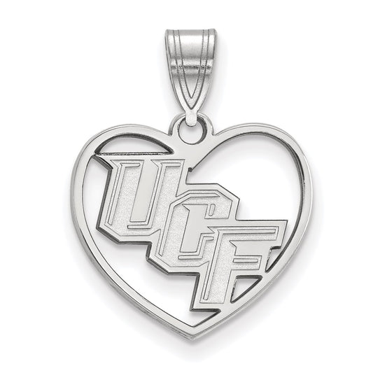 Sterling Silver Rhodium Plated Logoart University Of Central Florida U C F Heart Pendant