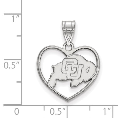 Sterling Silver Rhodium Plated Logoart University Of Colorado Buffalo Heart Pendant