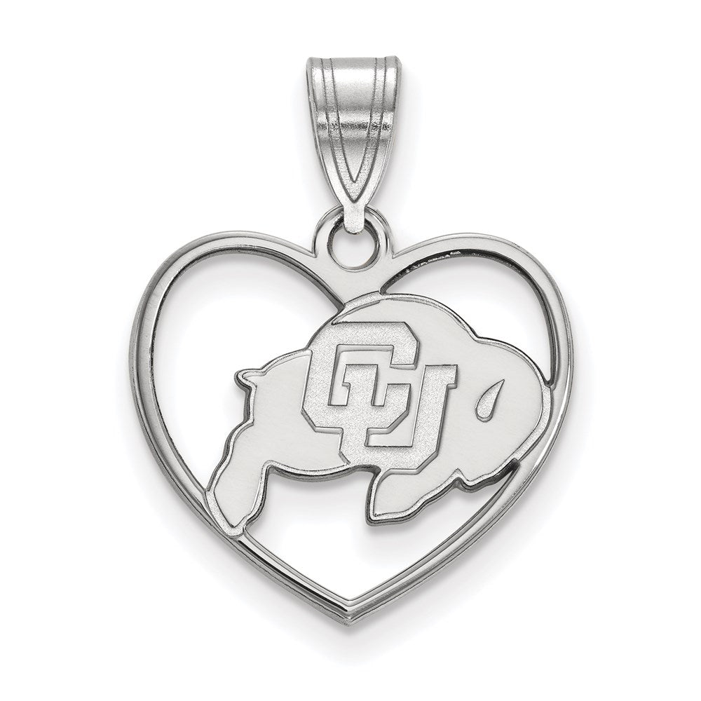 Sterling Silver Rhodium Plated Logoart University Of Colorado Buffalo Heart Pendant