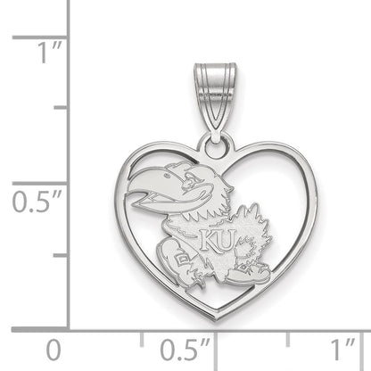 Sterling Silver Rhodium Plated Logoart University Of Kansas Jayhawk Heart Pendant